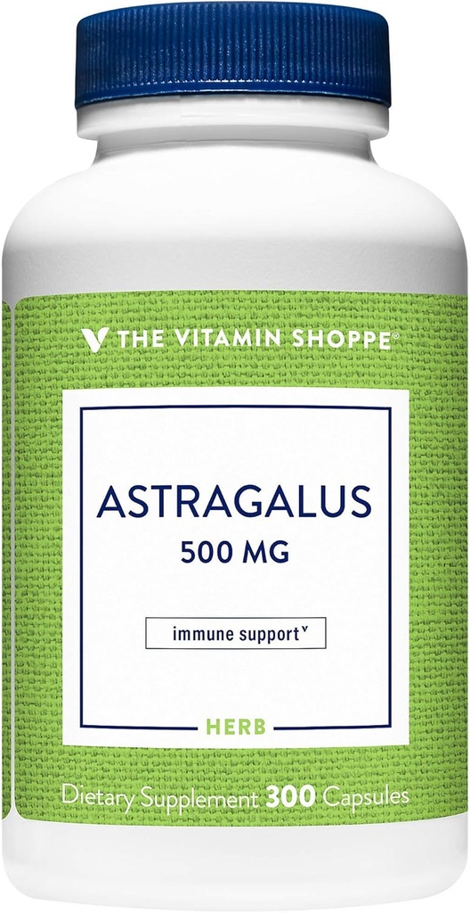 The Vitamin Shoppe Astragalus (Root) 500mg - Urte supplement til støtte af immunsystemet & Krops naturlige forsvar - Hjælper Build Stamina, Energi & Vitality (300 kapsler)