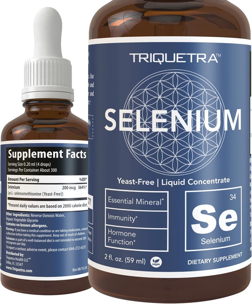 Selenium - 200 mcg, Selenomethionin Form, 300 Servering - Vegan, Glas flaske, Gær fri - Sublingual flydende koncentrat - Antioxidant, Understøtter Immunitet, Thyroid Sundhed (2 oz.)