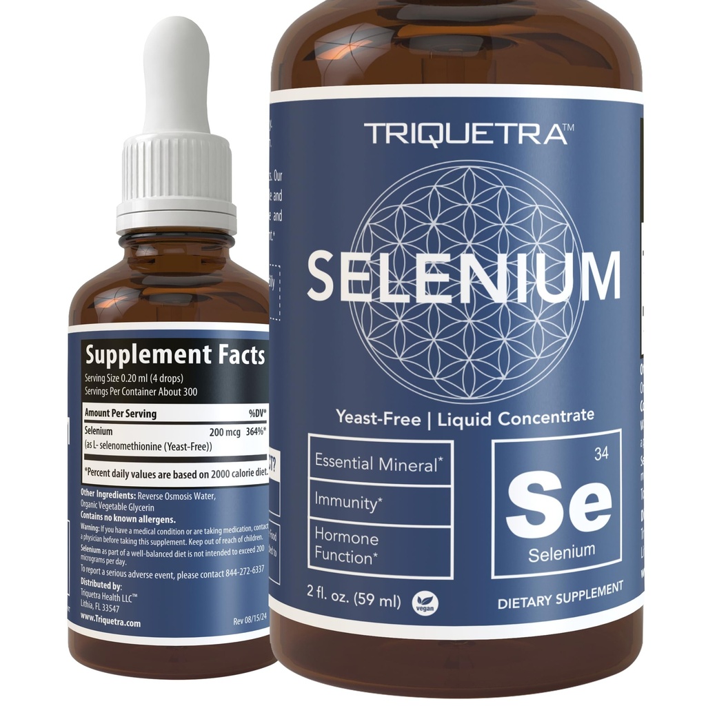 Selenium - 200 mcg, Selenomethionin Form, 300 Servering - Vegan, Glas flaske, Gær fri - Sublingual flydende koncentrat - Antioxidant, Understøtter Immunitet, Thyroid Sundhed (2 oz.)