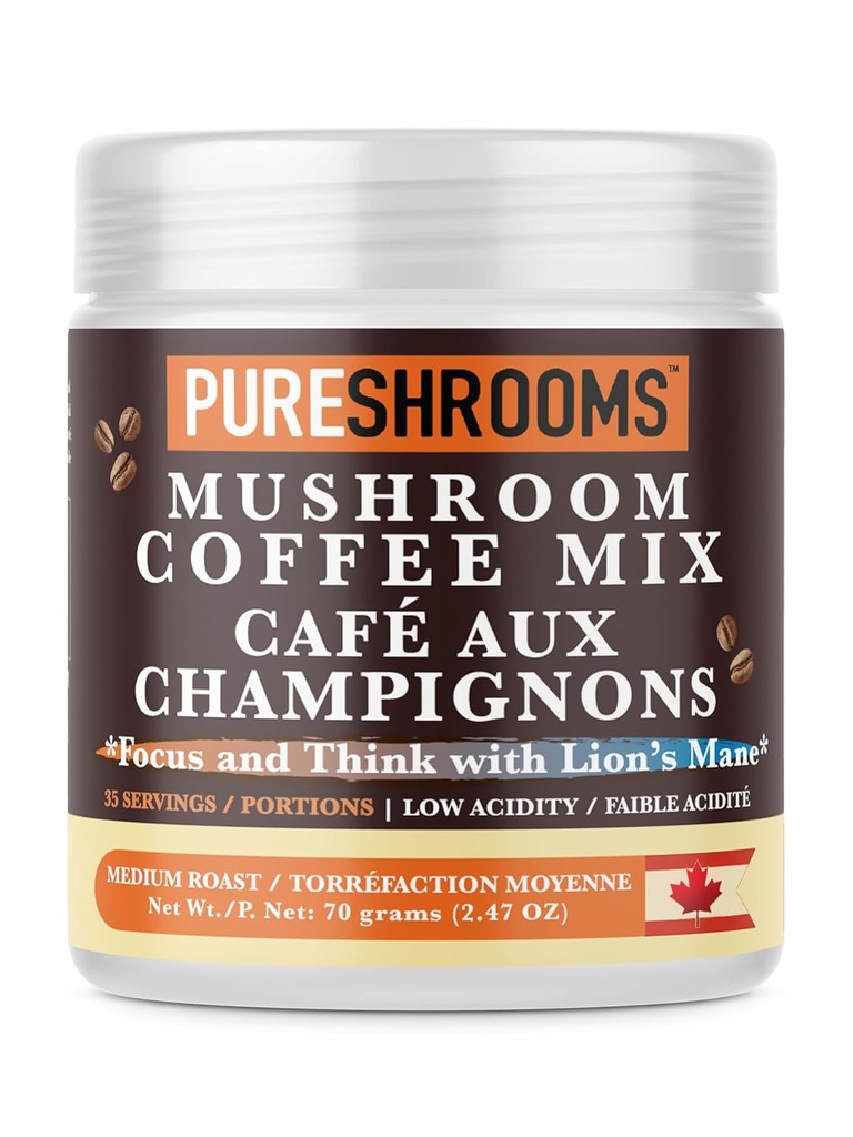 Fokus & Tænk Instant Mushroom kaffe med Ultra Koncentreret Lions Mane Mushroom Uddrag til Brain Boost - Forbedre fokus, Klarhed og koncentration - Net Wt. 70g / 2,47 oz
