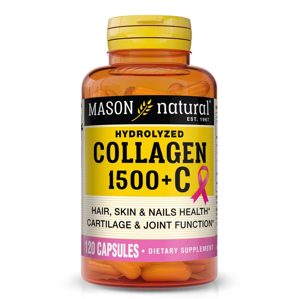 MASON NATURAL 1500mg kollagen med C-vitamin, biotin, & Calcium, 40 dages forsyningskapsler, supplement til hår, hud og negle.