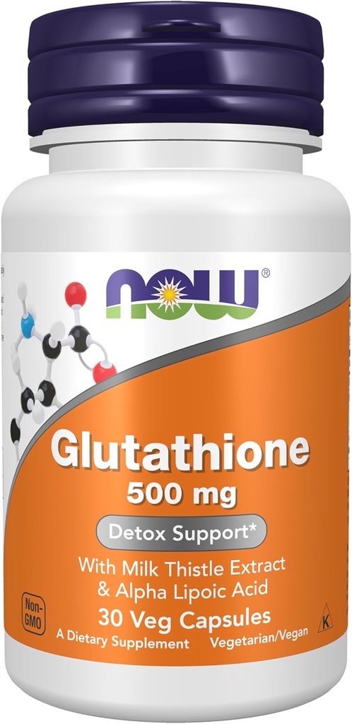 Now Foods Supplements, Glutathione 500 mg, Med Milk Thistle Extract & Alpha Lipoic Acid, Free Radical Neutralizer *, 30 Veg kapsler