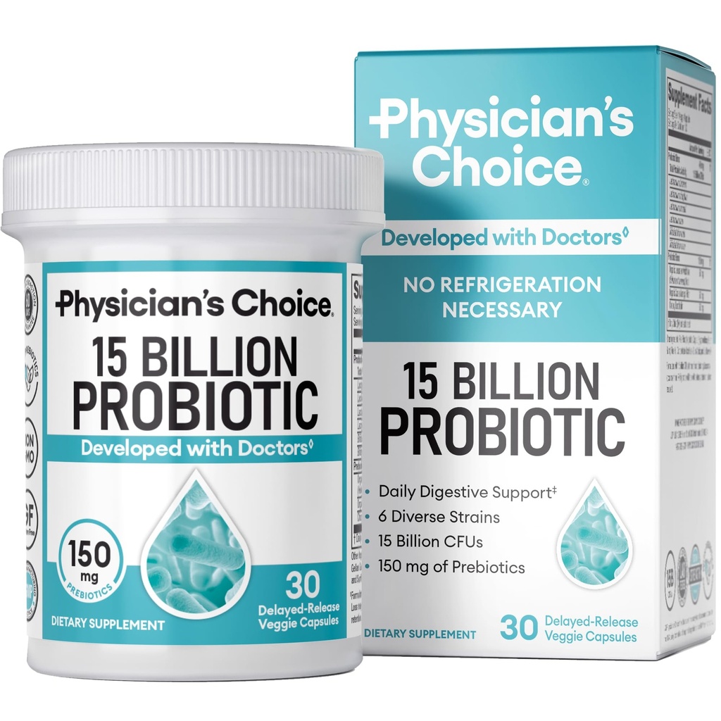 Lægens CHOICE Begynder Probiotika 15 Millioner CFU - 6 Diverse Sprains & Organic Prebiotics, Designet til total fordøjelse sundhed og støtter Occasional Forstoppelse, Diarré, Gas & Bloating