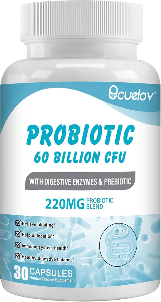 Probiotika 60 Millioner CFU med 10 Protogs & 3 Organic Prebiotics, Probiotika Supplement for kvinder Mænd Support Metabolisme, Immunitet og fordøjelsessygdomme, Non- GMO & Gluten Gratis, 30 Kapsler