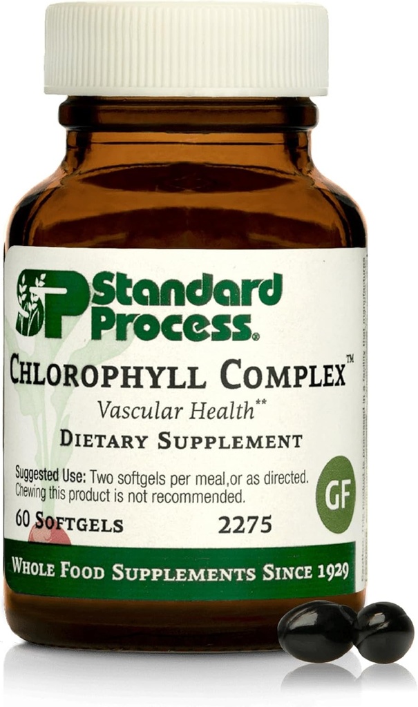 Standard Process Inc. Chlorophyll Complex - Immunstøtte, Antioxidant Aktivitet, Hud Sundhed og hår Health Support med vitamin A, Solsikke Lecithin, Boghvede, Spansk Moss - 60 Softgels