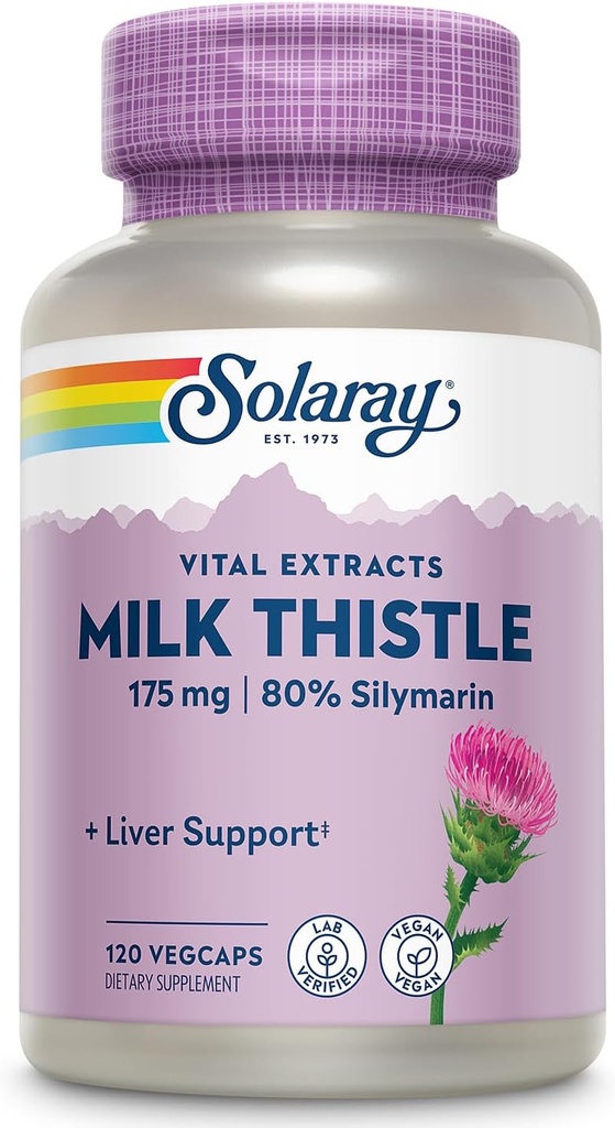 SOLARAY Milk Thistle Seed Extract 175mg Antioxidant beregnet til at hjælpe med at understøtte en normal, sund lever Non- GMO & Vegan 120 VegCaps