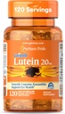 Puritan 's Pride Premium Lutigold ™ Lutein Carotenoid 20mg med Zeaxanthin til mænd og kvinder, Kosttilskud til øjensundhedssupport, 8 måneder Supply, 120 Easy- to- Swallow Softels