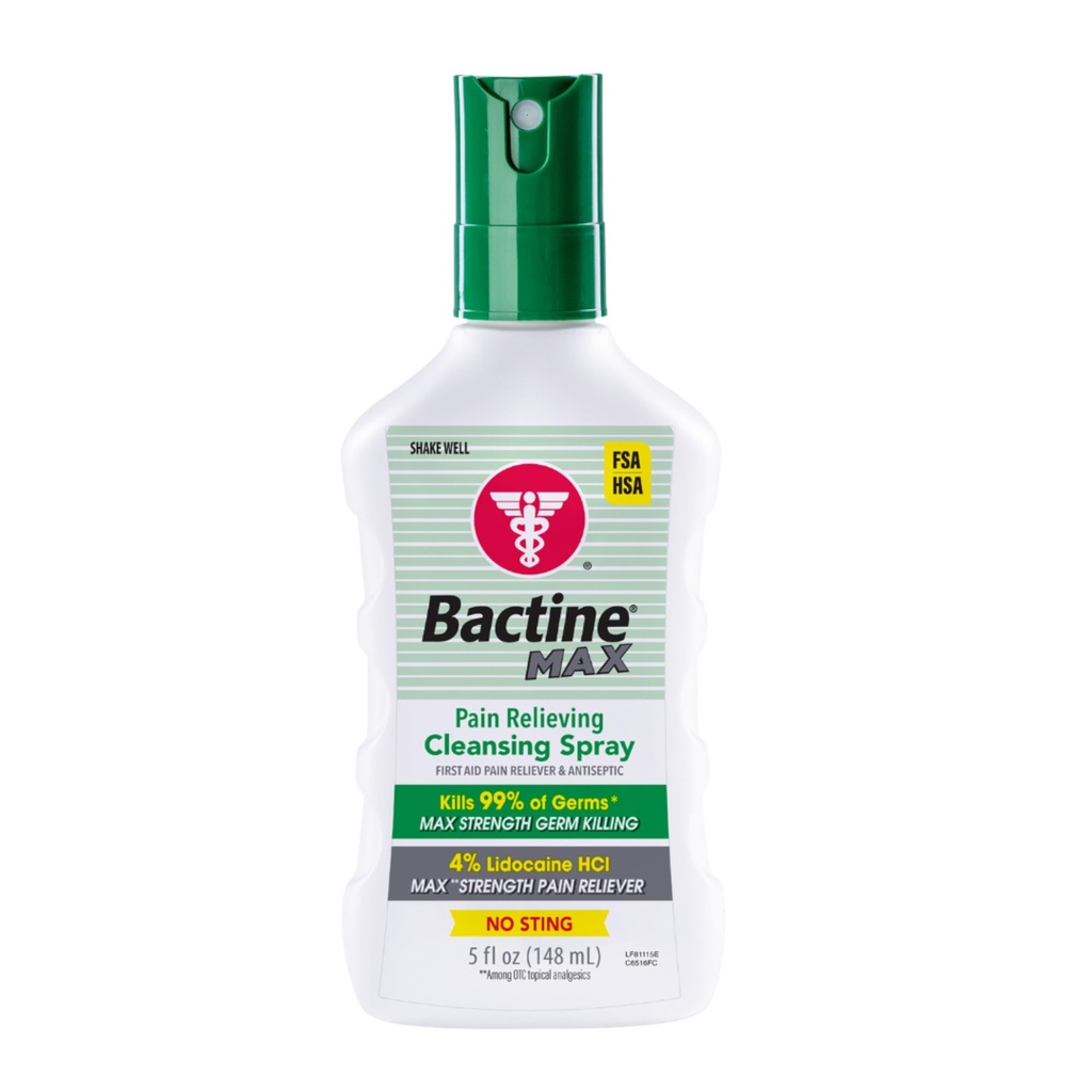 Bactine Max Pain Lindring Antiseptisk Spray med Lidocain, Førstehjælp Smerte + Itch Relief, No- Sting, Kills 99% af Germs *, 5oz