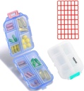 Pill Case (2 Pack) - Bærbare små kosttilskud tabletbeholder boks med 10 kompartmenter - Medicin Vitamin Organizer Dispenser Holder Opbevaring til rejse Trip Pocket Purse (blå + hvid)
