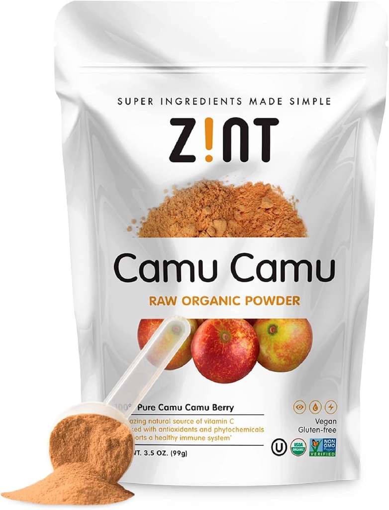 Zint Camu Camu Powder Organic Medical 124; Superfood Powder Medical 124; Organic Fruit Medicent Medical 124; Antioxidants Source Perfect for smoothies, Juices, Ice Creams Medical 124; Non- GMO, Gluten- Free, Kosher Medical 124; 3,5 oz
