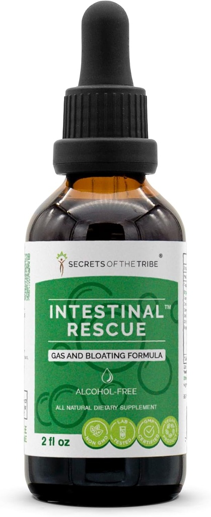 Secrets of the Tribe - Intestinal Rescue, Gas and Bloating Formula, Herbal Supplement Blend Drops Alcohol-Free Liquid Extract (2 fl oz)