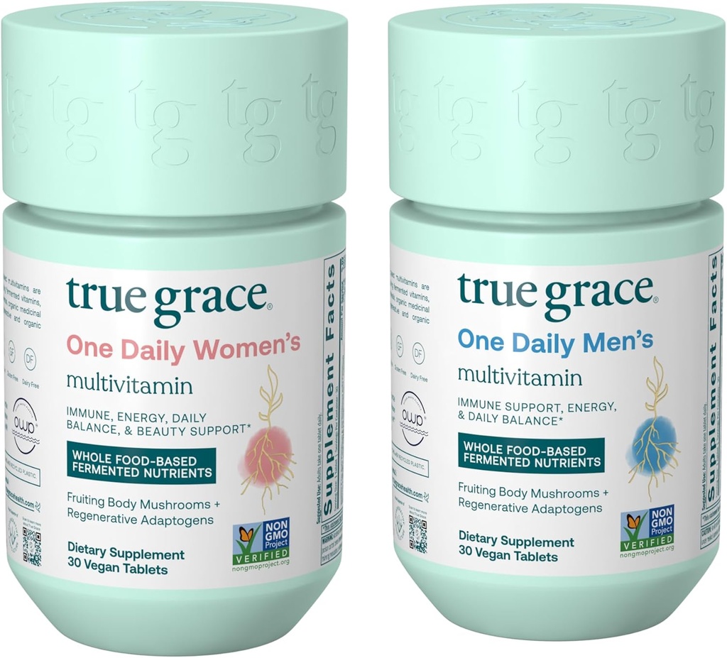 True Grace One Daily Men 's Multivitamin (30 Vegan Tablets) + One Daily Women' s Multivitamin (30 Vegan Tablets) - Non-GMO & Gluten Free - 30-Day Supply of each