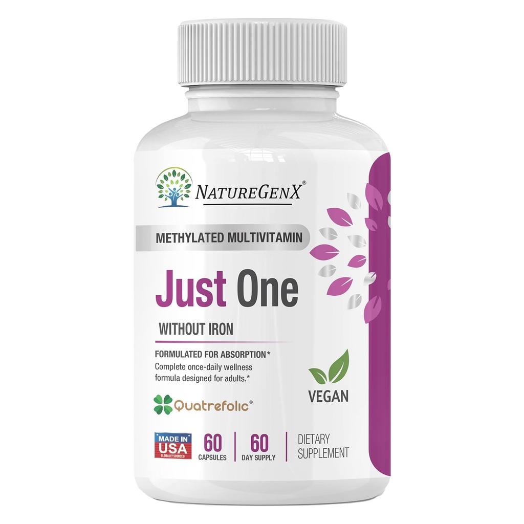 Kun én daglig Methylerede Multivitamin - 60 Caps Pure Methyl B12, Methylfolat MTHFR Support Iron Free Methylerede Vitaminer til mænd og kvinder 2 Months Supply Gluten Free