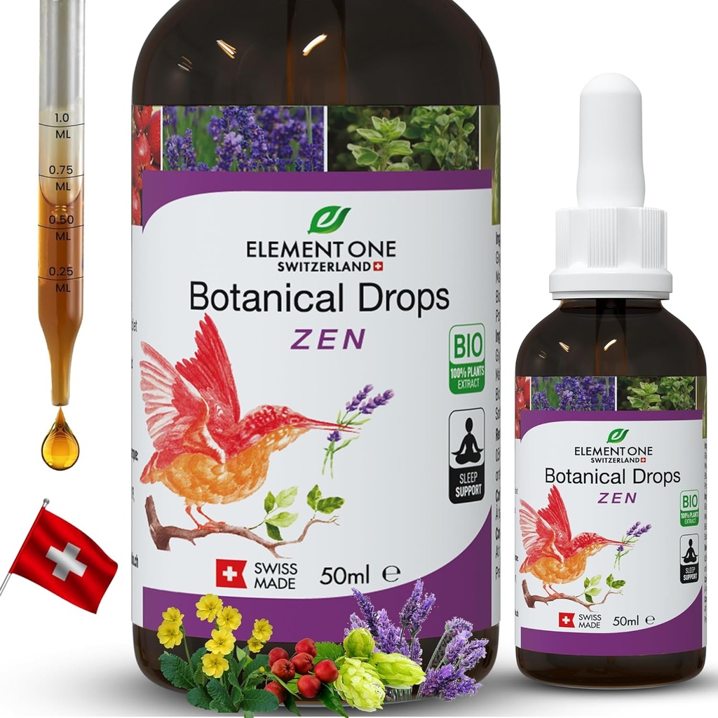 Botaniske Zen Drops er Natural Sleep Support, Herbal Drops, Sleep Support & Afslappende Support, Plantbaserede Promoces Afslapning
