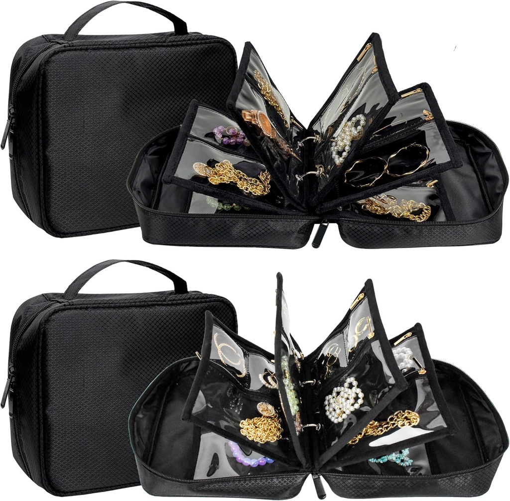 2 PCS Rejser Smykker Organizer Cases, Små Smykker Tasker med Clear Zipper Velvet Pouches for Traveling