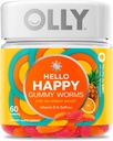 OLLY Hello Happy Gummy Worms, Mood Balance Support, D-vitamin, safran, Adult Chewable Supplement, Tropical Zing - 60 Greve