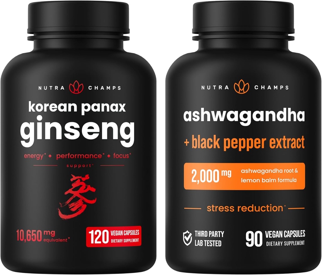 NutraChamps Koreanske Ginseng Kapsler og Ashwagandha Kapsler 2 Pack Bundle