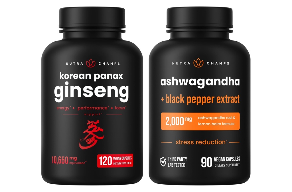 NutraChamps Koreanske Ginseng Kapsler og Ashwagandha Kapsler 2 Pack Bundle