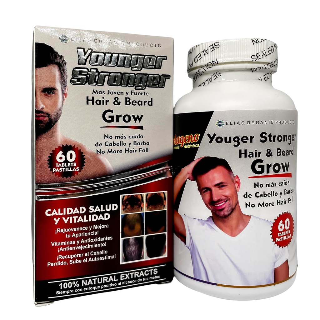 Yngre Strong Har og Beard Grow 100% Natural Extracts 60 Tablets