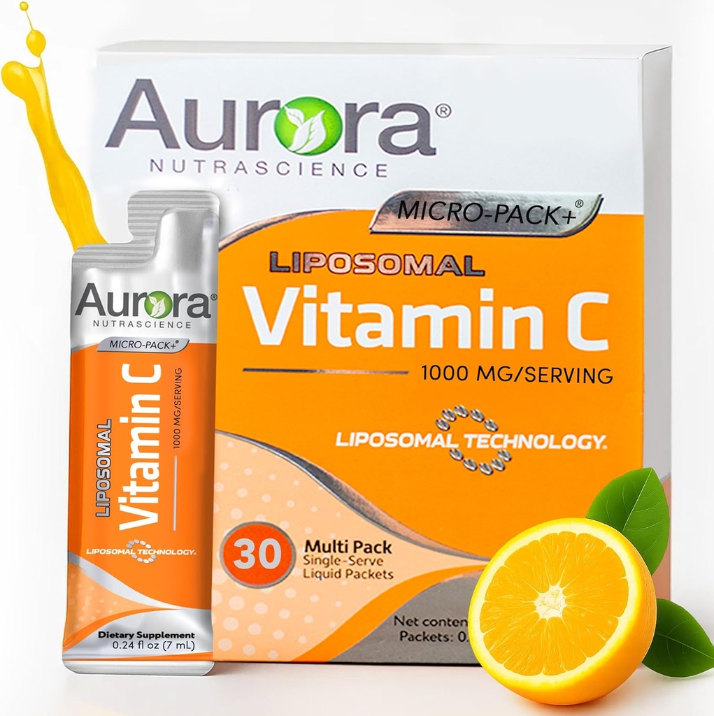 Aurora Nutrascience Micro- Pack Liposomal C-vitamin, immunforsvar, 1. 000 mg per servering, Gluten Free, Non- GMO, 30 Single Serve Pakninger, 21, 7 oz