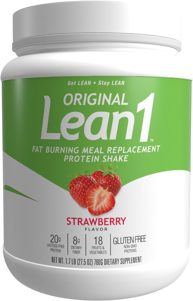 Lean1 Måltidserstatning Protein Shake, Strawberry Flavor, 15 Servering Tub