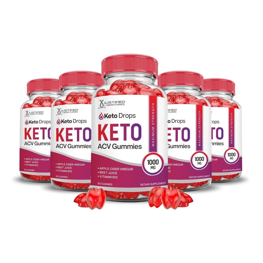 Justified Laboratories (5 Pack Keto Drops Keto ACV Gummies Formel 1000MG Keto Drops Keto Gummies Apple Cider Vinagar Formuleret med Pomegranate Beet Juice Powder B12 Vegan Non GMO 300 Gummys