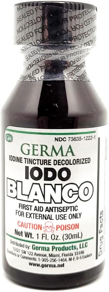 Germa Jod Tinktur Dekoloriseret Farveløs Hvid klar Iodo YODO Blanco Væske