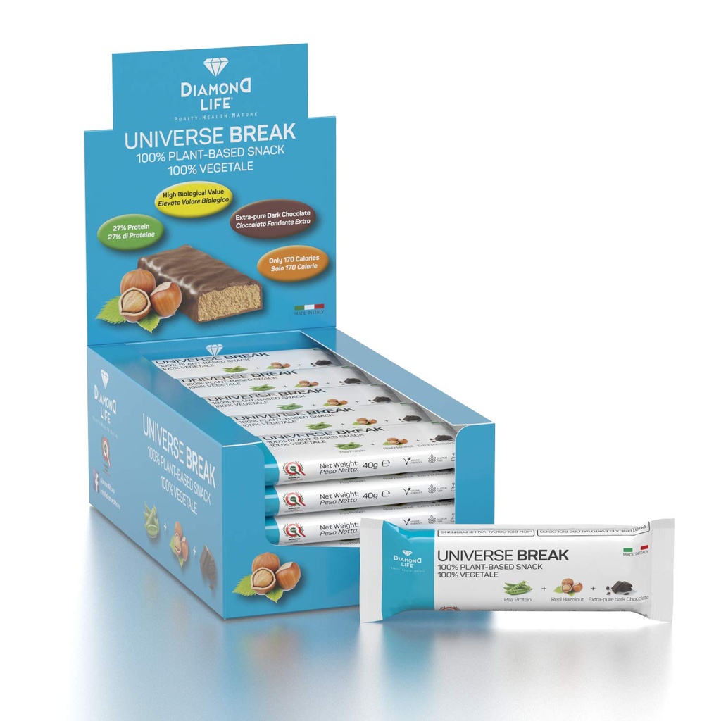 UNIVERSE BREAK - Hasselnød Flavour - Perfekt afbalanceret lavkalorie plant-baseret bar - Diamond Life