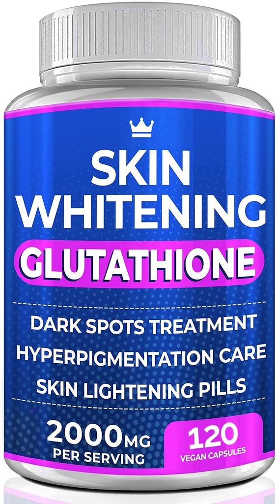 Glutathione Whitening Pills - 120 Kapsler 2000mg Glutathion - Effektiv hudbelysning supplement - Mørke Spotter, Melasma & Acne Scar Remover, Hyperpigmentering Behandling - Anti- Aging Antioxidant
