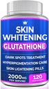 Glutathione Whitening Pills - 120 Kapsler 2000mg Glutathion - Effektiv hudbelysning supplement - Mørke Spotter, Melasma & Acne Scar Remover, Hyperpigmentering Behandling - Anti- Aging Antioxidant