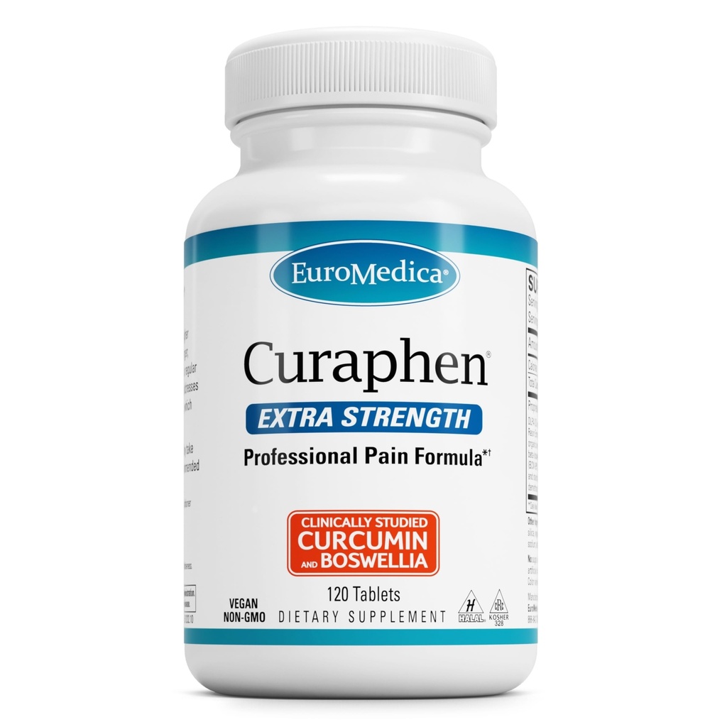 EuroMedica Curaphen Extra Strength - Curcumin & Boswellia Supplement for sund cirkulation Support - Gurkemeje supplement til støtte Joints, Muscle Health & Enphin Production - 120 tabletter