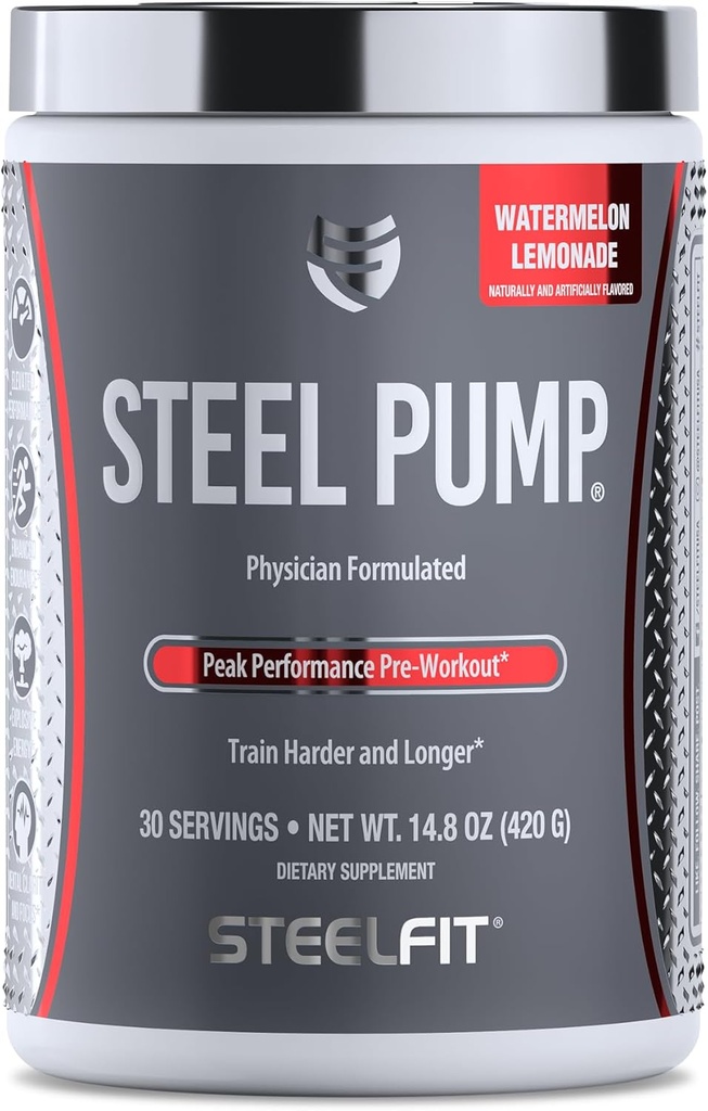 SteelFit Steel Pumpe Budd124; Advanced Pre Workout Powder & Nitric Oxide Supplemented 124; Watermelon Lemonade, 30 Servere Budding124; for Muscle Building & Recovery Budding124; Lavet med Peak ATP, Ashwagandha, & Electrolytes