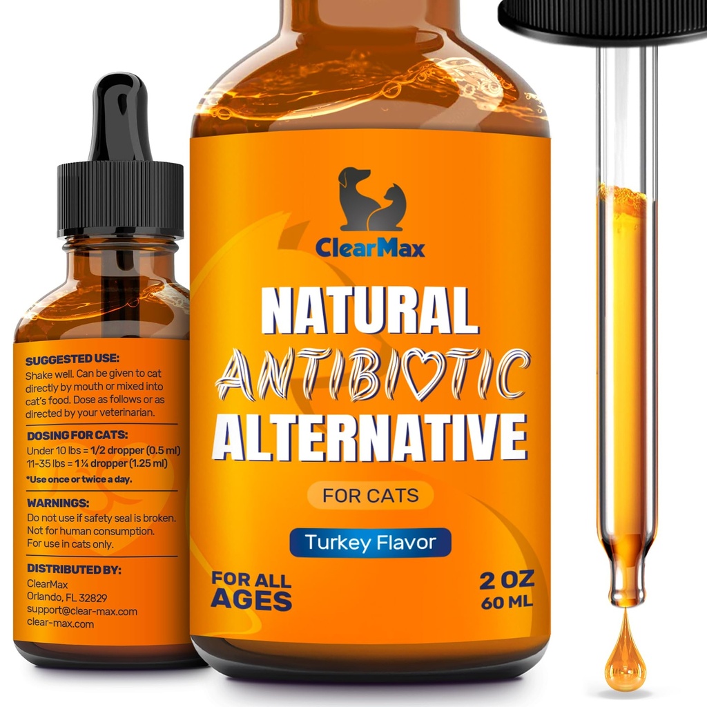 Antibiotika til katte i Drops - Сat Respiratory Infektion Behandling: Cold, Hough, og Allergier - Kat UTI Behandling med Tyrkiet Flavor - Kan støtte Hips & Joints - Korrekt for alle aldre & racer - 2 Oz