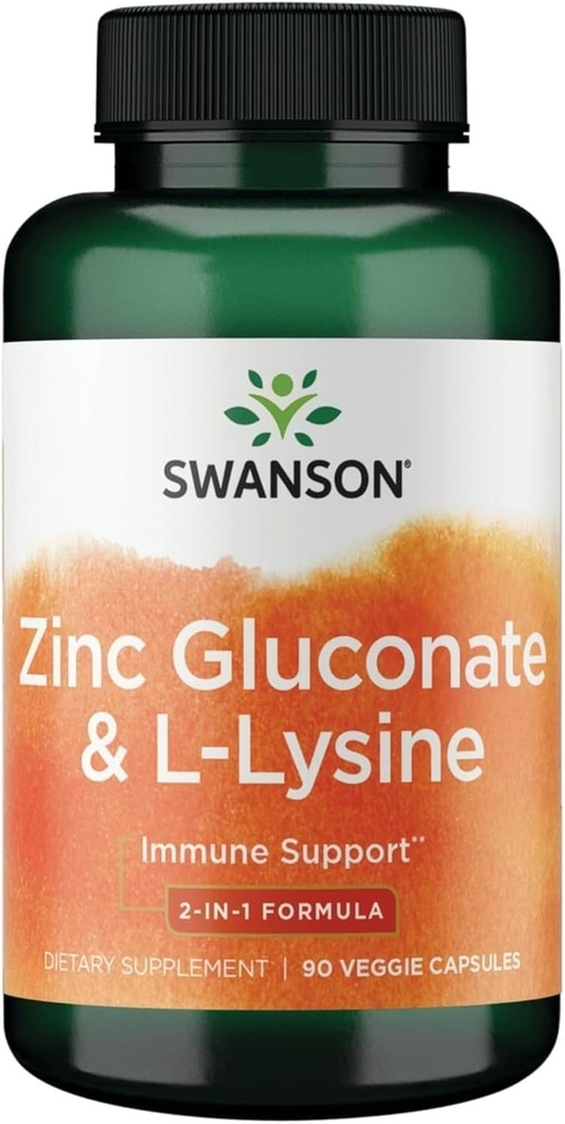 Swanson Zink Gluconate '&' L-Lysin - 2-in-1 Formel 90 Veg Caps