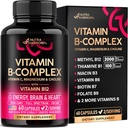 B-vitaminkompleks til mænd og kvinder - Riboflavin B2, B12, B1, B3, B5, B6, B7, B8, B9; C-vitamin, cholin, Inositol - B- Complex supplement - Energi, hjerne og hjerte support - Made in USA, 60 Vegan Caps