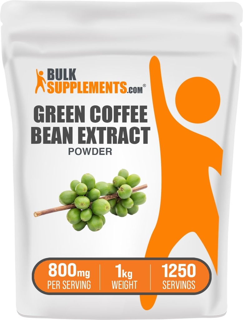 BulkSupplements Green Coffee Bean Extract Powder - Green Coffee Bean Supplements - Energy Support, Gluten Free, 800mg per Serving, 1kg (2,2 lbs) (Pack of 1)