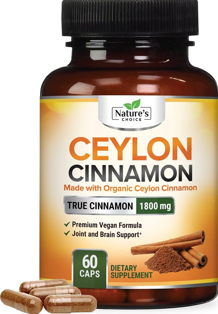 Ceylon Cinnamon Capsules 1800mg - Certificeret økologisk kanel, Flasket i USA, og Pure Extra Strength Cylon Cinnamon Supplement, Antioxidant Pills, Non-GMO & Gluten Free, Sugar Free - 60 Kapsler