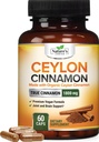 Ceylon Cinnamon Capsules 1800mg - Certified Organic Cinnamon, Bottled in USA, & Pure Extra Strength Ceylon Cinnamon Supplement, Antioxidant Pills, Non-GMO & Gluten Free, Sugar Free - 60 Capsules