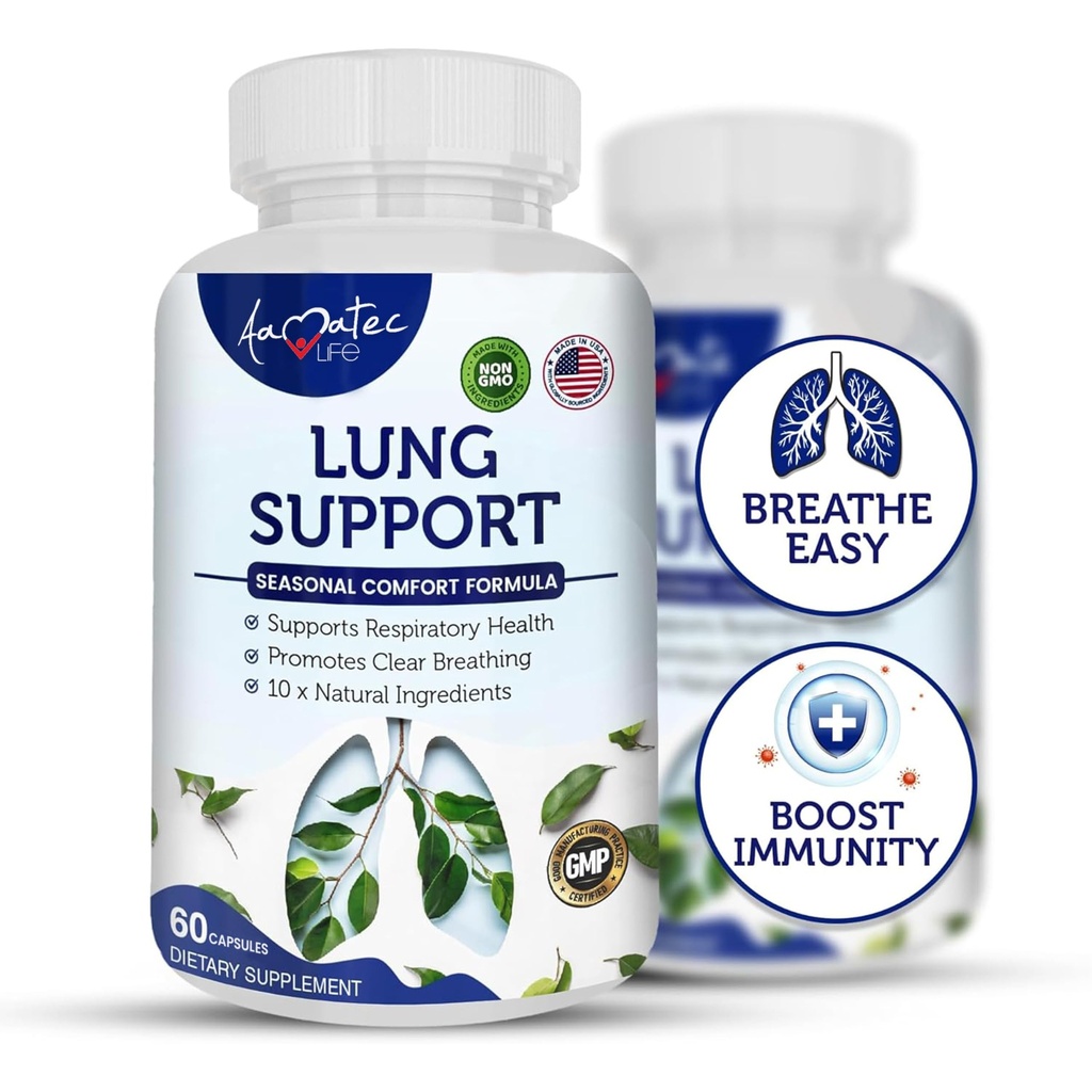 Lung Support Kosttilskud Herbal Breathing Support 10 Aktive Ingredienser Original Formel for Lung Health Lung Cleanse Formel Supplement for Bronchial System 60 Kapsler Ikke GMO
