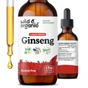 Wild & Organic Koreansk Rød Ginseng Extract Drops - Panax Ginseng supplement til immunforsvar - Flydende Root tinktur for total Well- Being - Vegan, Sukker & Alkohol- Free - 2 fl oz