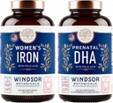 WINDSOR BOTANICALS Prenatal DHA og jernpiller til kvinder med folinsyre - Prenatal Vitamin Bundle