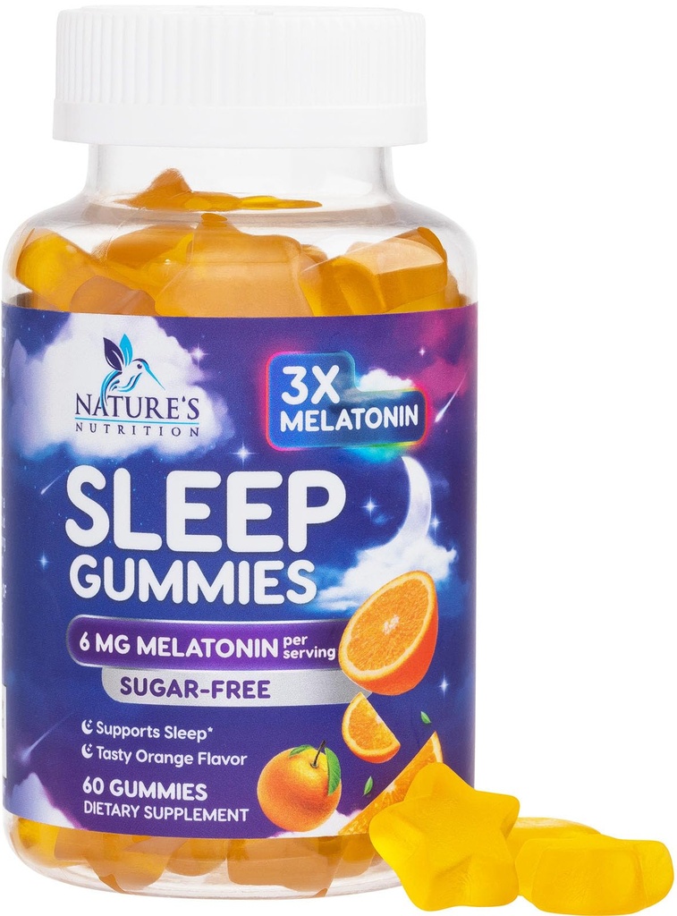 Melatonin sovegummi sukkerfri - 6 mg melatonin sovegummi til voksne, ekstra styrke sovegummi kosttilskud, lejlighedsvis sovegummi supporttillæg, 6 mg Gomitas para Dormir - 60 Greve