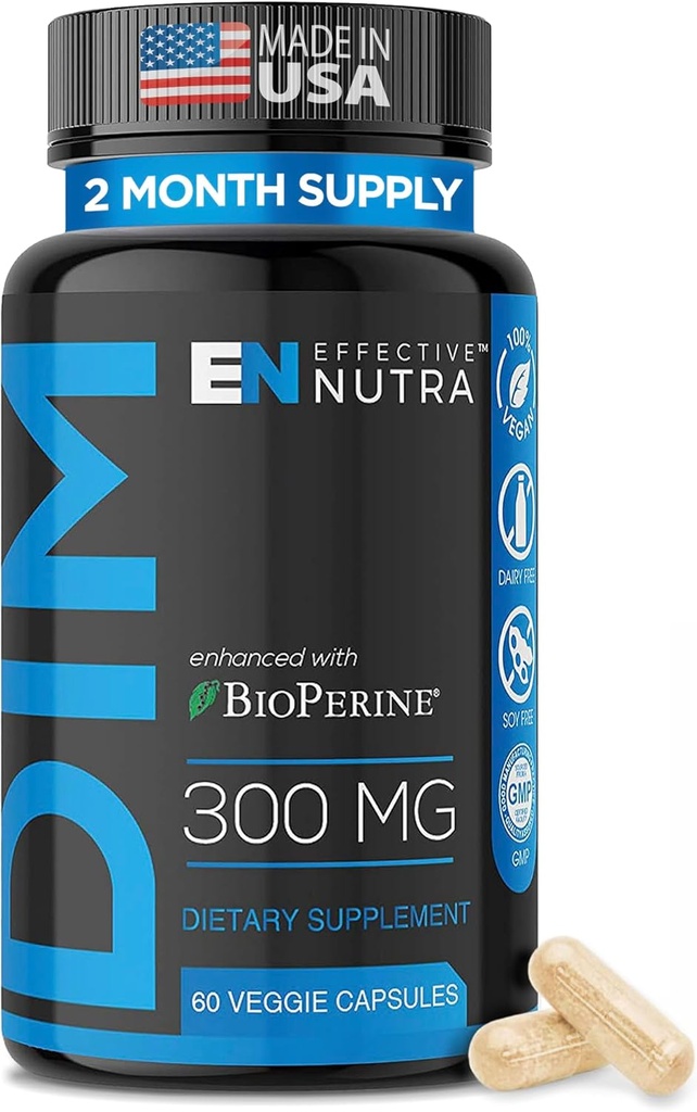 EFFEKTIV NUTRA Dim Supplement 300mg med BioPerine - Ekstra styrke Østrogen Blocker til mænd og kvinder - Hormone & Metabolisme Support - 2 måneders forsyning