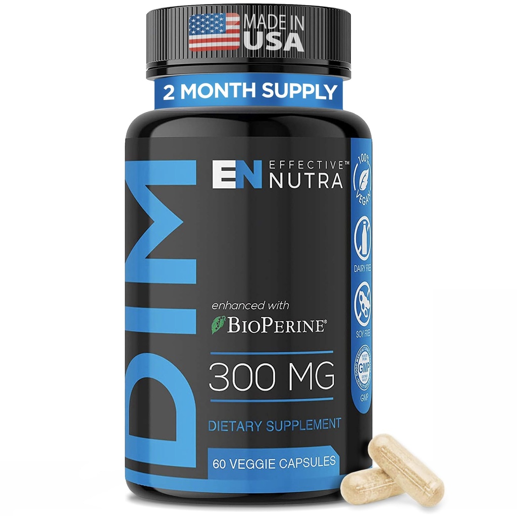 EFFEKTIV NUTRA Dim Supplement 300mg med BioPerine - Ekstra styrke Østrogen Blocker til mænd og kvinder - Hormone & Metabolisme Support - 2 måneders forsyning