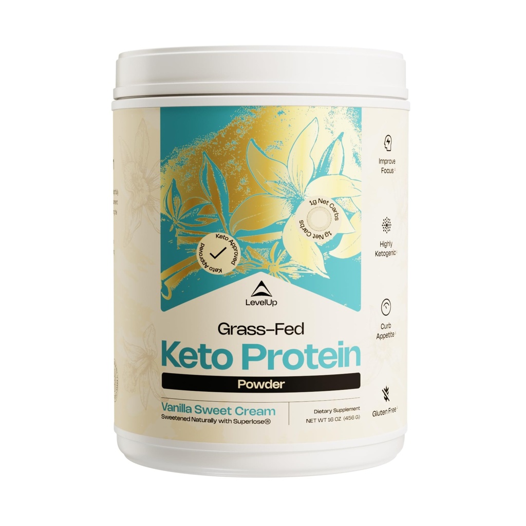 LevelUp Keto Protein, med collagen peptider, energigivende MCT, Whey isolere protein, Ketogen protein pulver supplement - Vanilla Sweet Cream