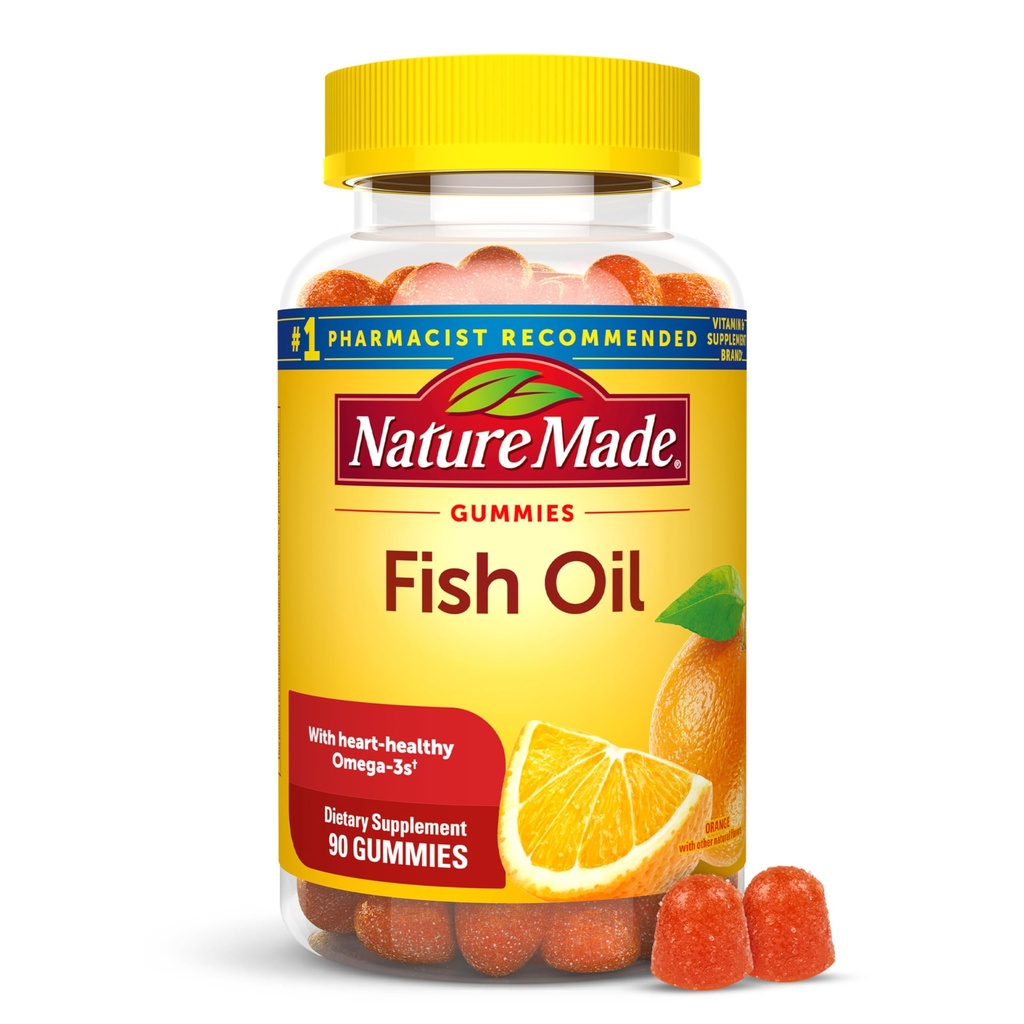 Nature Made Fish Oil Omega 3 Gummies, Omega 3 Fish Oil Supplements, Sund Heart Support, 90 Gummies, 45 Day Supply