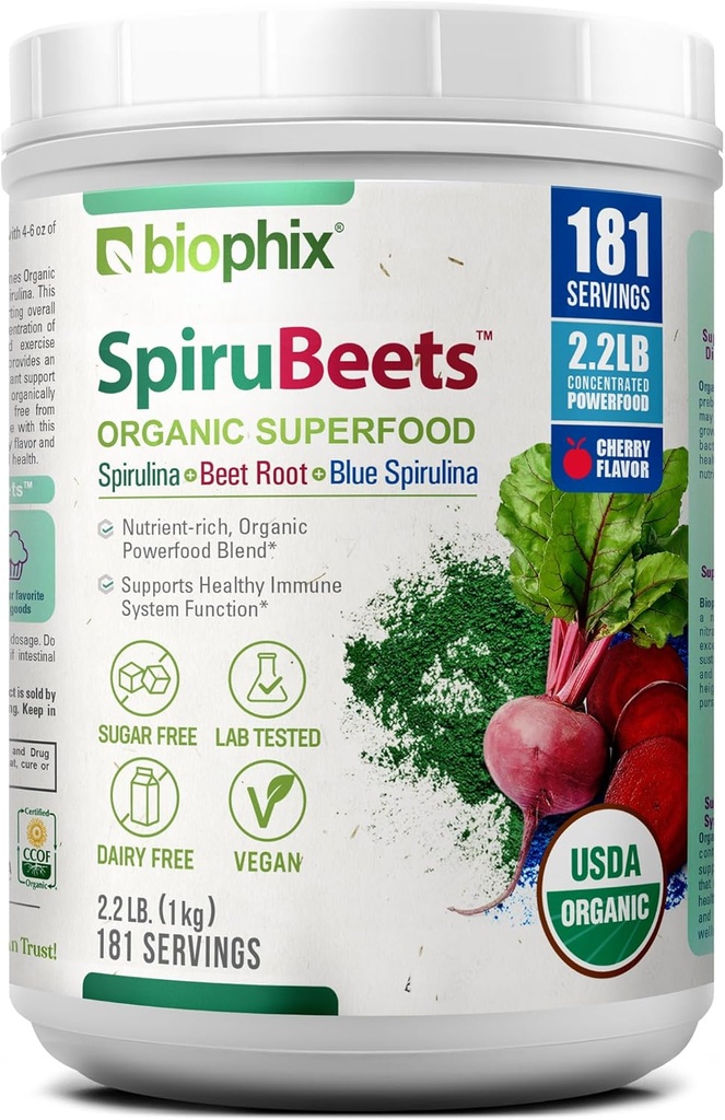 biophix Organic SpiruBeets 2.2 lbs Sprirulina - Beet Root - Protein- Rich Nutrient- Dense Superfood Powder - Rig i nitrogenoxid