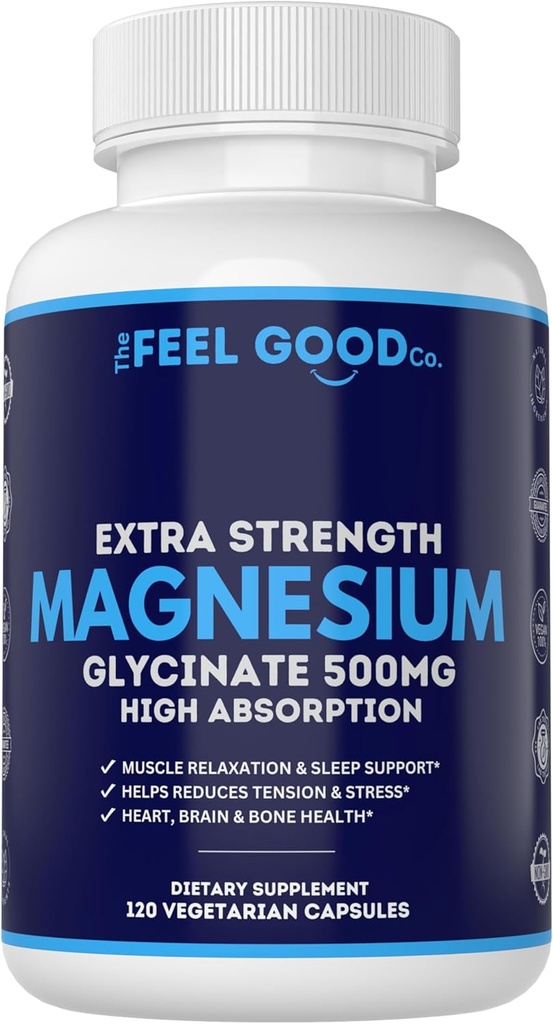 Magnesium Glycinate 500 mg ren nat søvn, 120 kapsler, høj absorption - ikke-GMO, gluten fri, Vegan, Økologisk - supplement til søvn, hjerte sundhed nerver, knogler, muskler - Massive 4 måneders forsyning