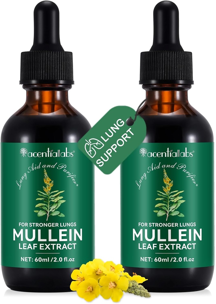 2 stk Organic Liquid Mullein Extract Supplement for Lungs Health - Vegan, Ingen tilsætningsstoffer Bronchial Rengøring til sundhedsstøtte - 2 fl oz Mullein Drops