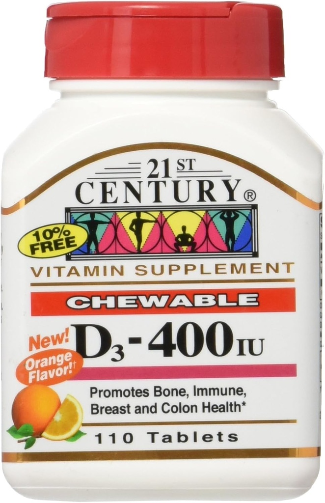 21. århundrede Chewable Vitamin D3, Orange, 10 mcg (400 IE), 110 tabletter